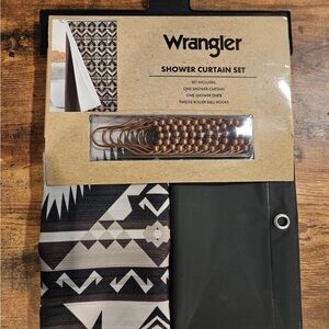 Wrangler Black and Brown Geometric Shower Curtain Set